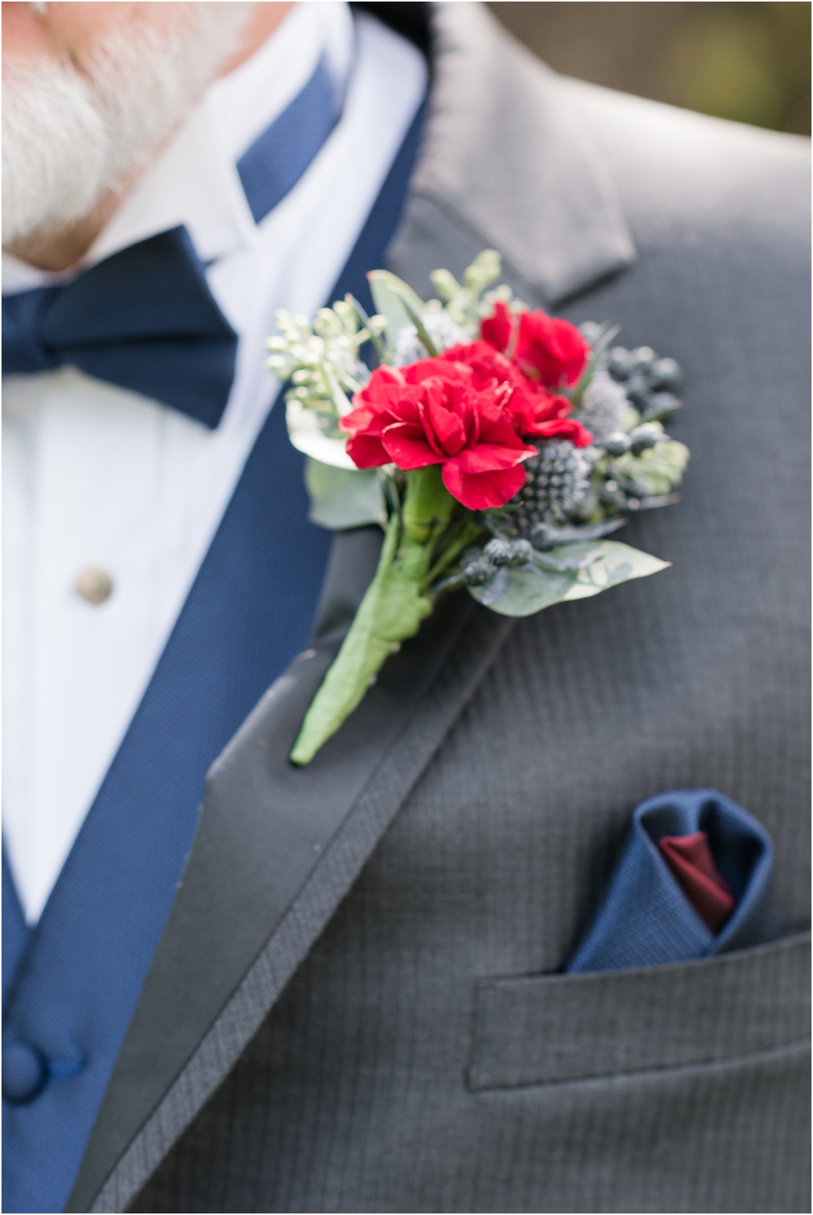 Michelle and Sara Photography, Michelle and Sara weddings, michelle robinson photography, burke manor inn, groom details, boutonniere, floral details for groom, red florals, fall boutonniere, navy and gray suit