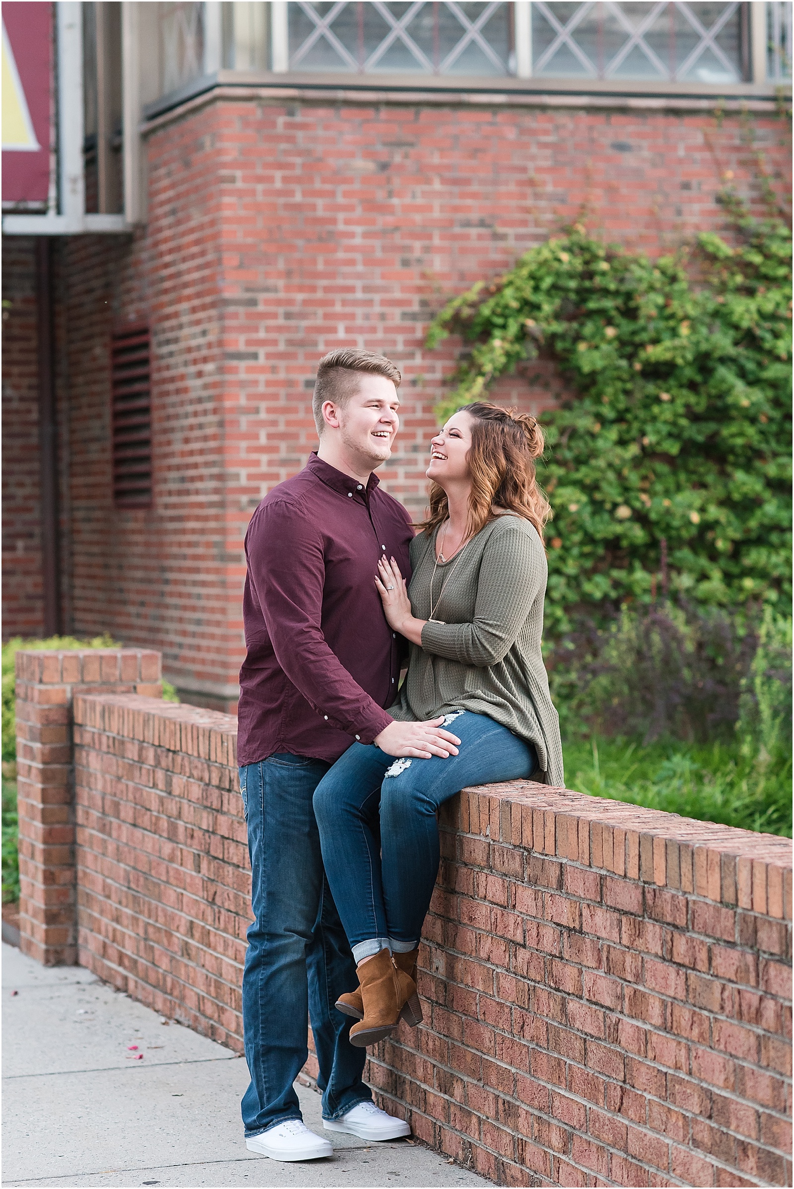 michelle and sara photography, downtown engagement session, downtown greensboro, downtown greensboro engagement session, laughing photography, 