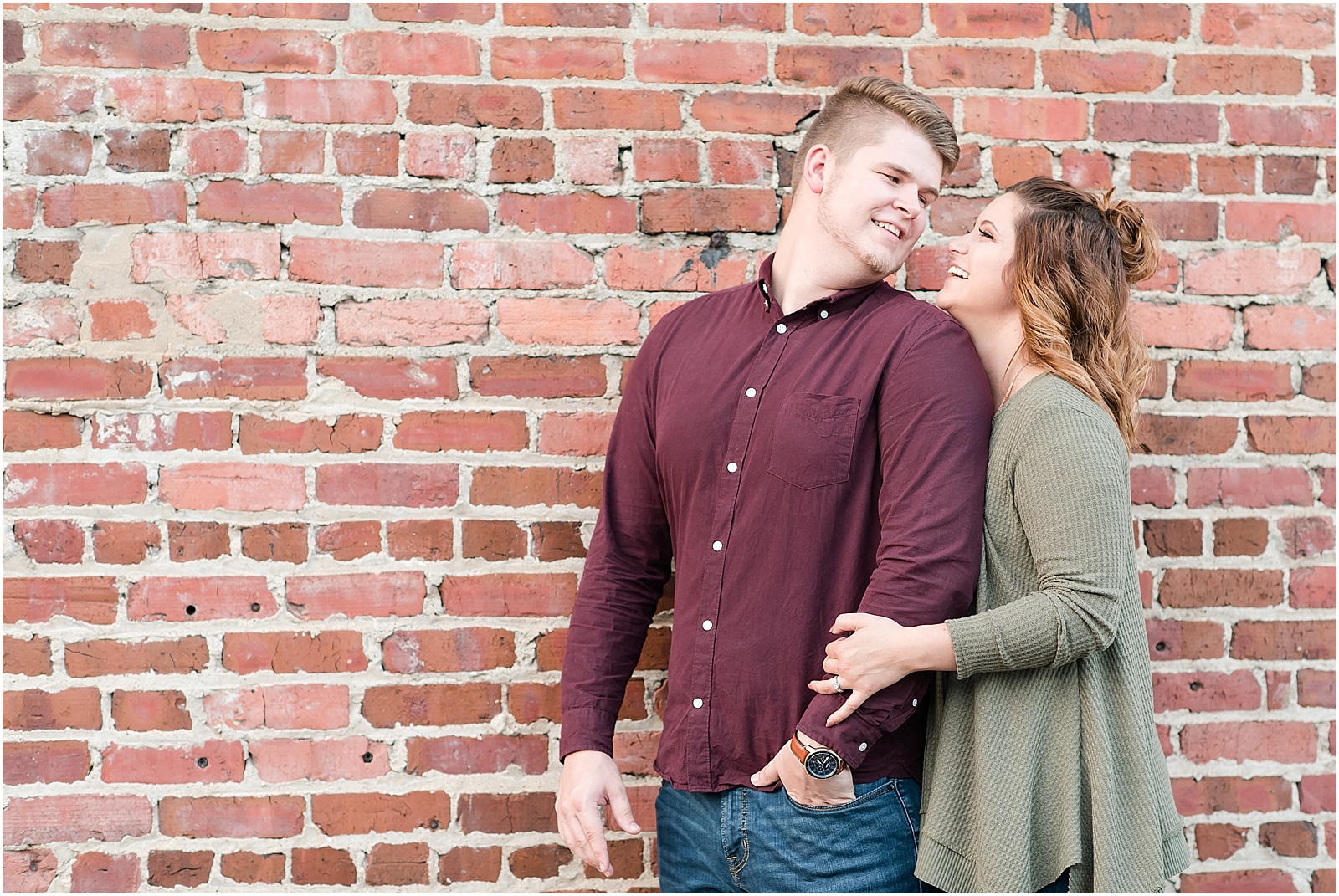 michelle and sara photography, greensboro downtown engagement session, fall inspired clothing, fall inspired engagement session, industrial engagement session,
