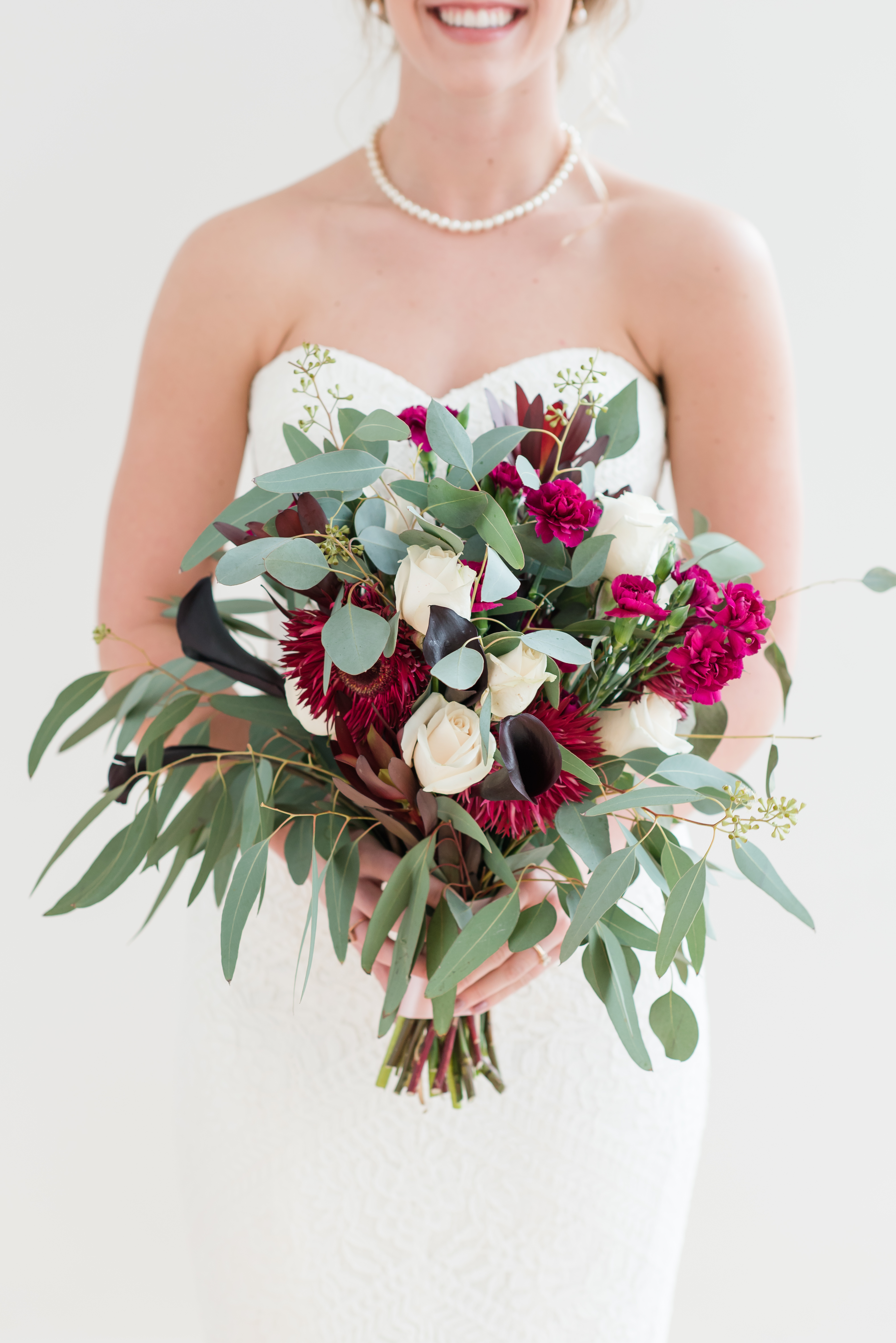 photograph of the wedding bouquet close up at the Glass Box