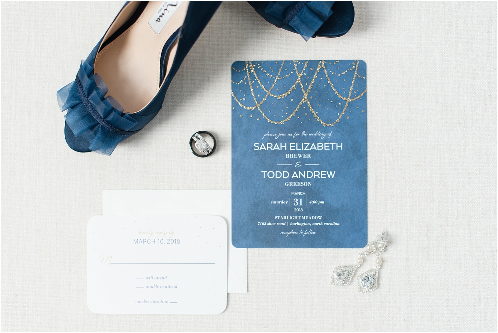 A Country Chic Starlight Meadows Wedding, Burlington NC, wedding details, wedding rings, wedding invitation suite, 