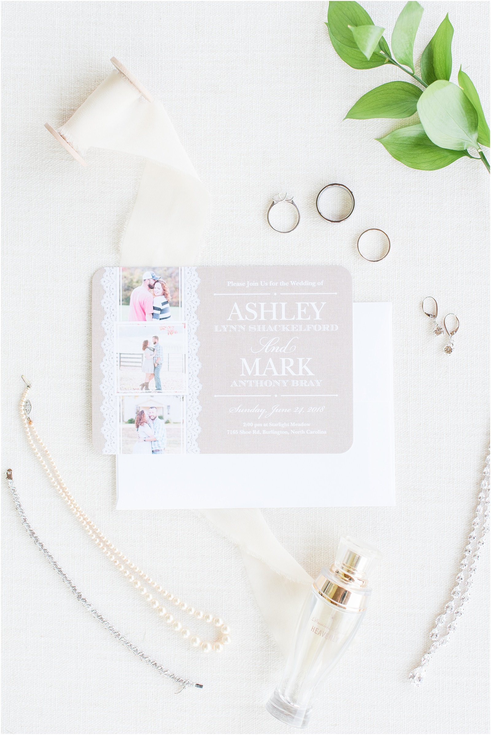 wedding invitation and bridal jewelery at Starlight Meadow