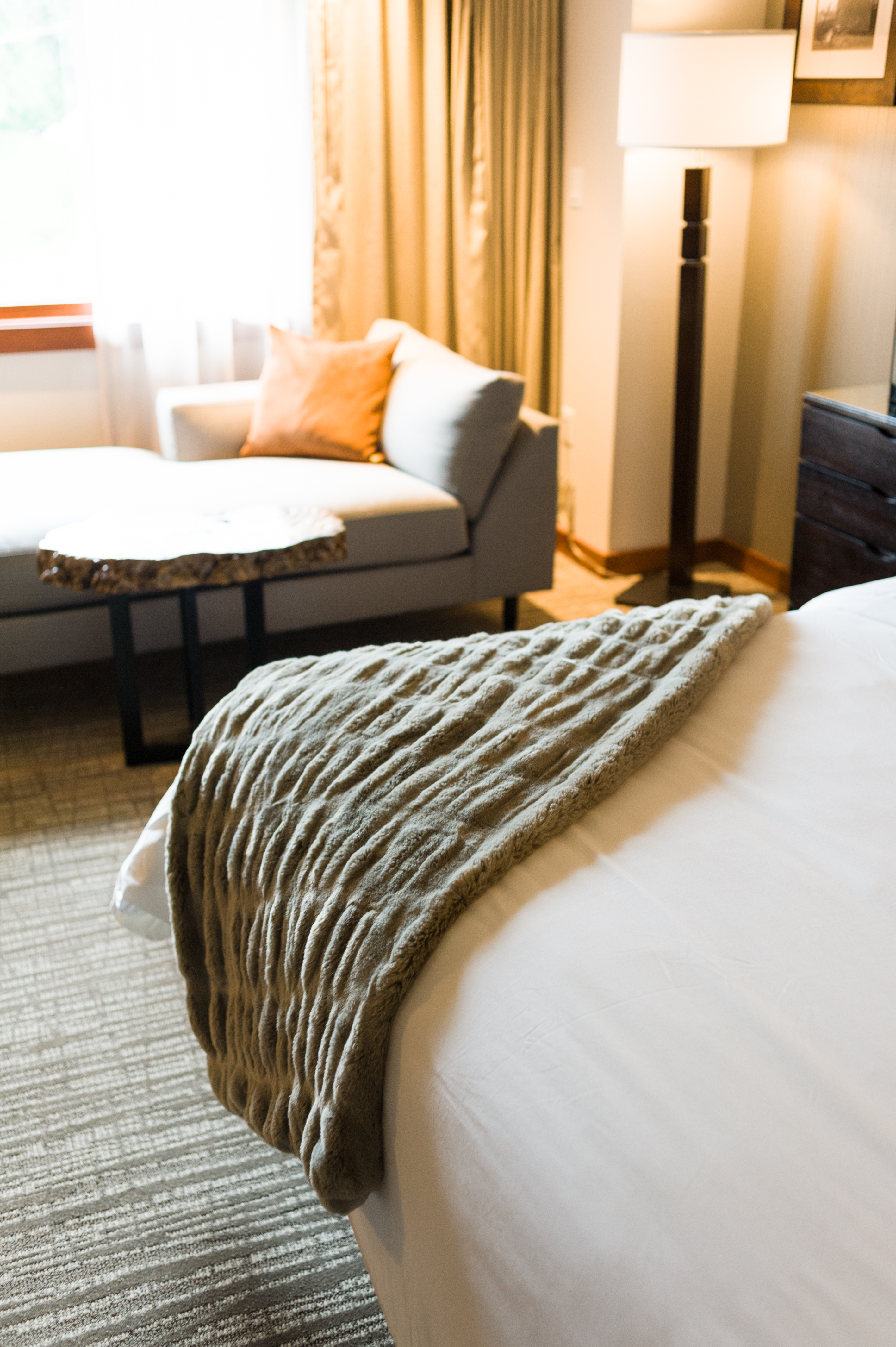 details of bed at Salish Lodge in Washington