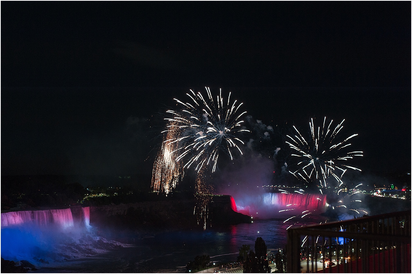 Niagara Falls color water at night, Fireworks, Ontarion, Canada