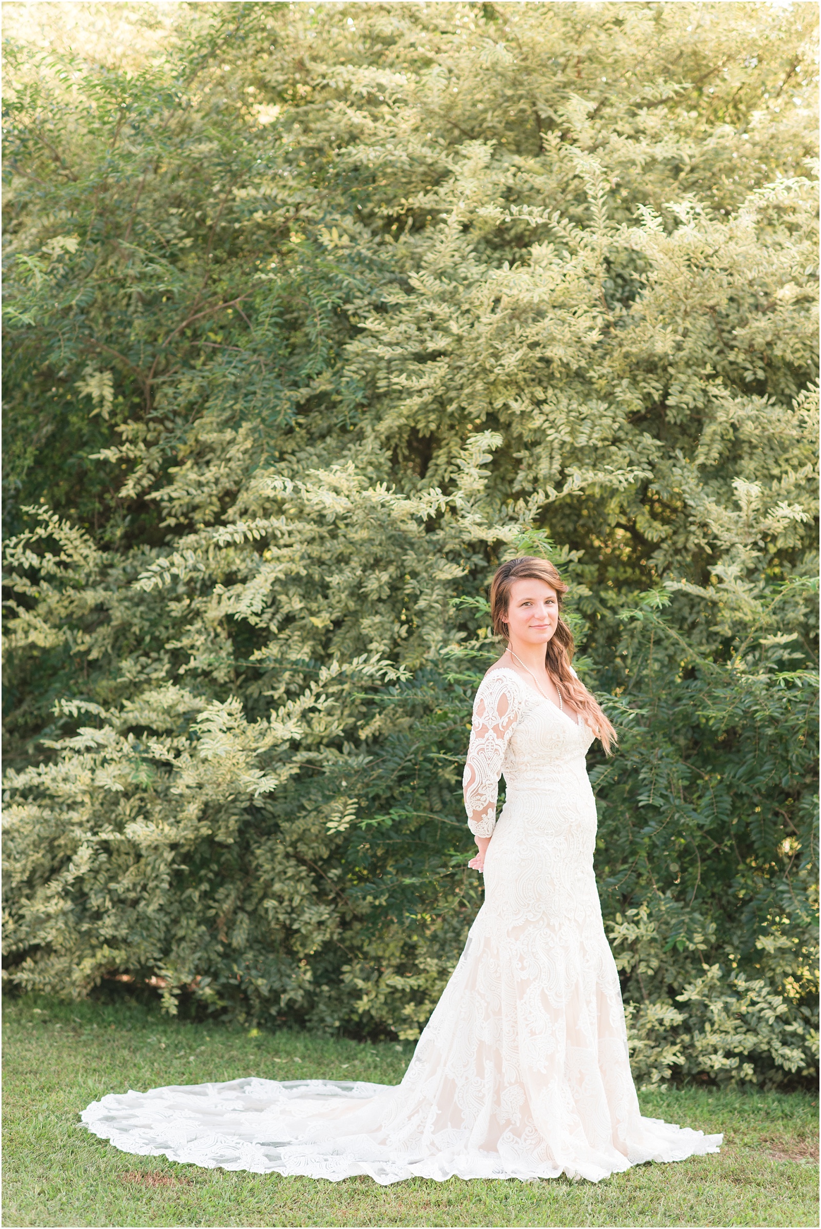bridal at an angle with chamange wedding dress on looking at the camera