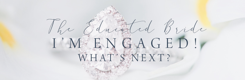 engagment ring with white flowers with text overlay for brides