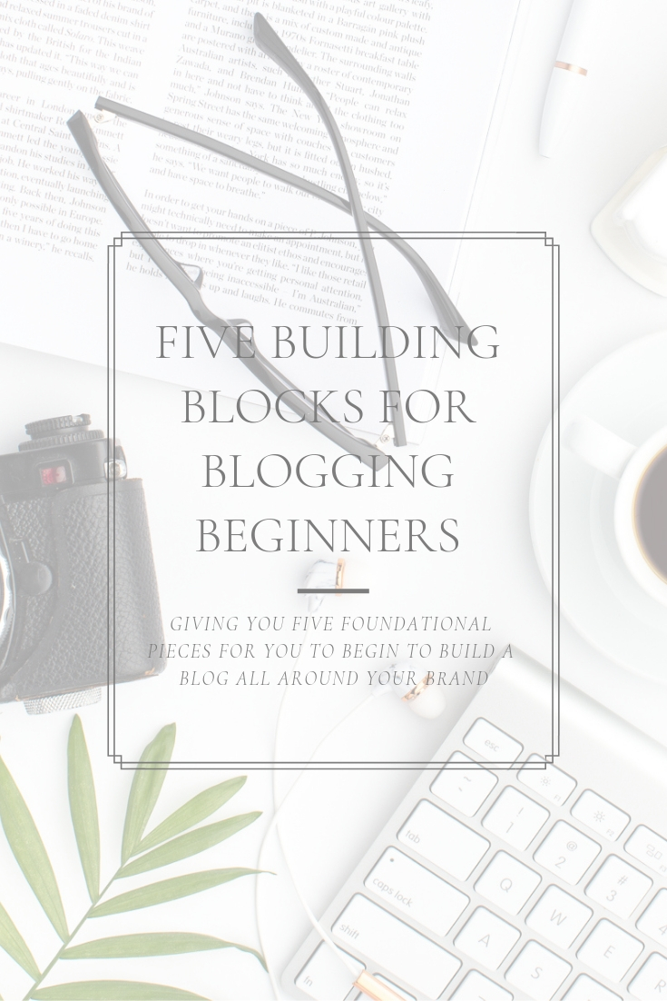 a desktop stock photograph with an old camera, a cup of coffee, and a mac keypad underneath text about blogging basics for beginners